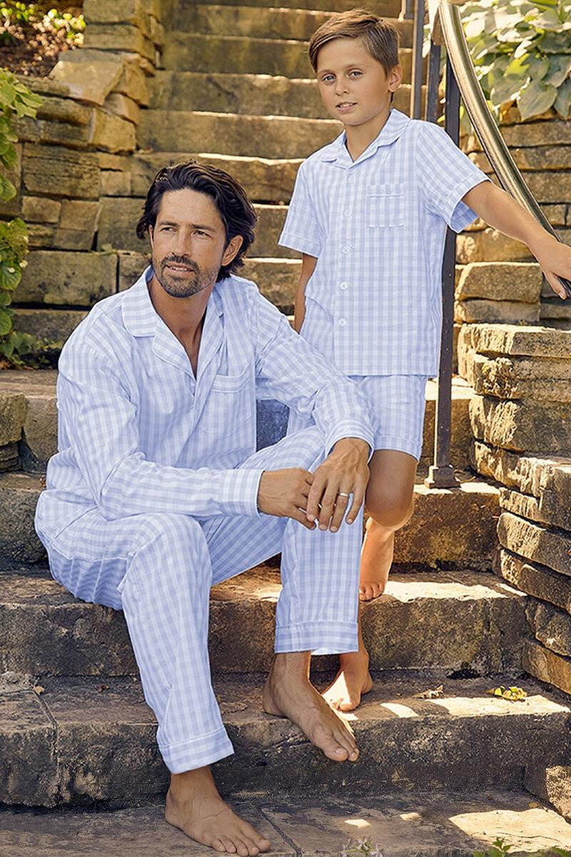 PETITE PLUME Boys Blue Gingham Short Pajama set