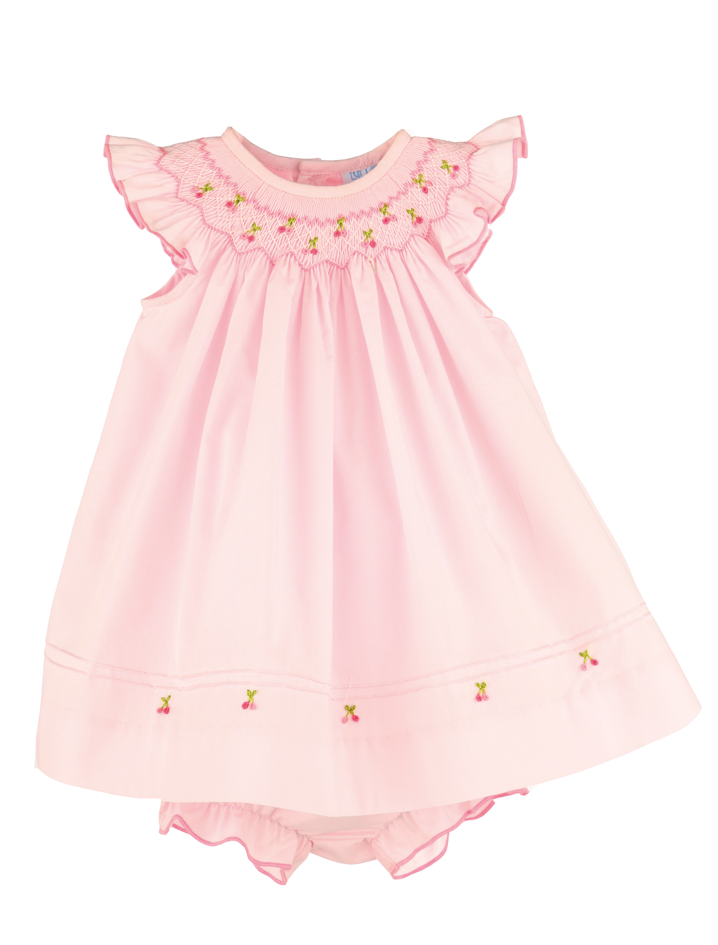 Luli & Me Cherries Smock Bishop Dress 26SL22-PK