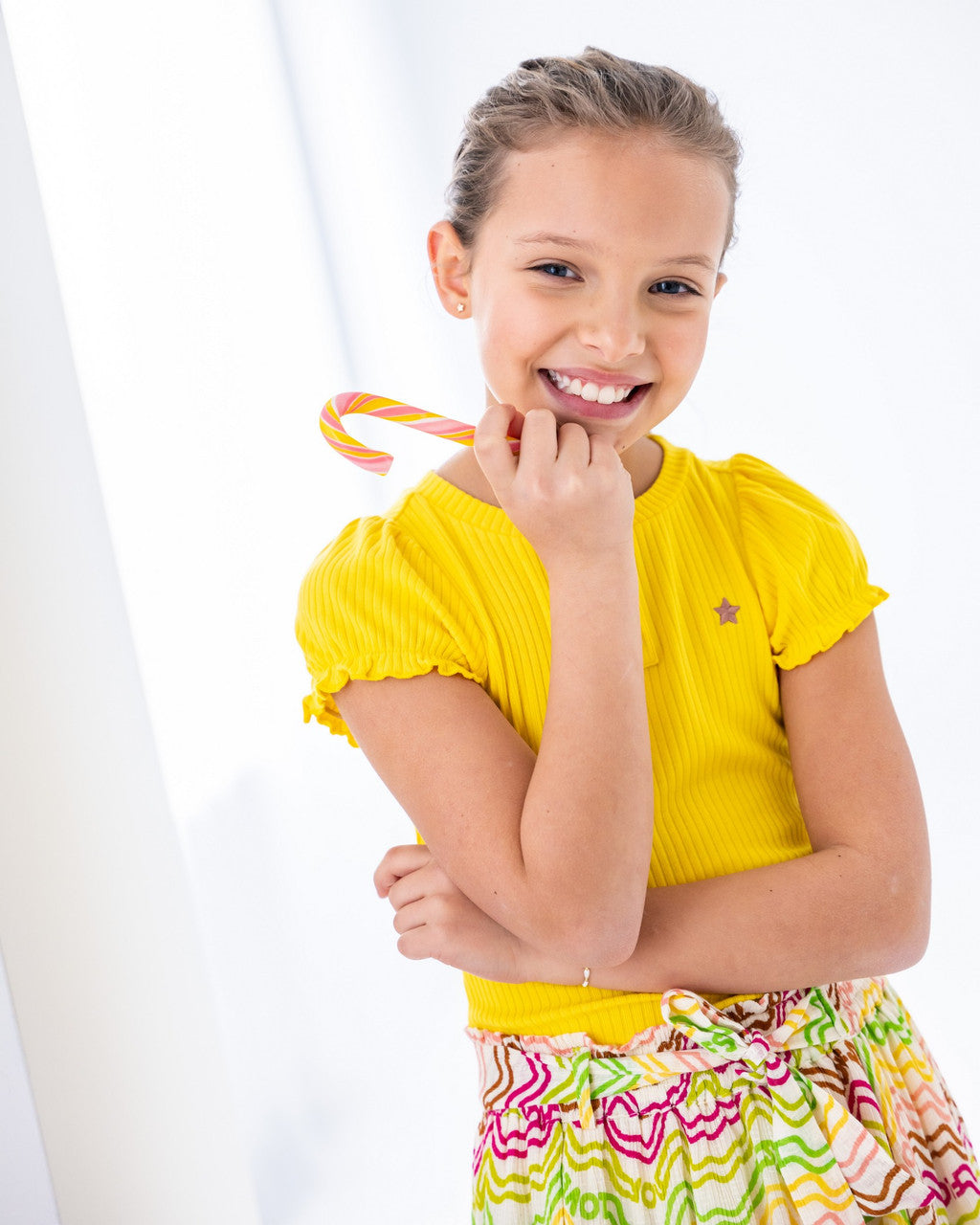 LIKE FLO Yellow Ribbed Top F302-5424