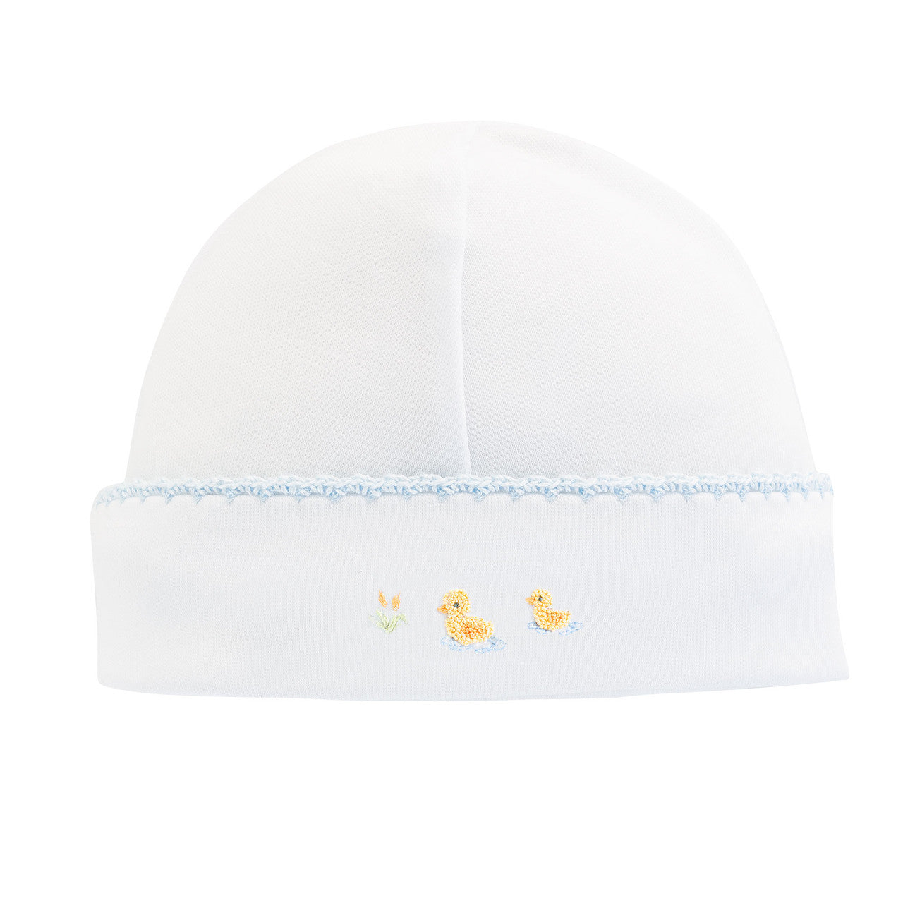Baby Club Chic Three Little Ducks Embroidered Hat with Crochet Trim