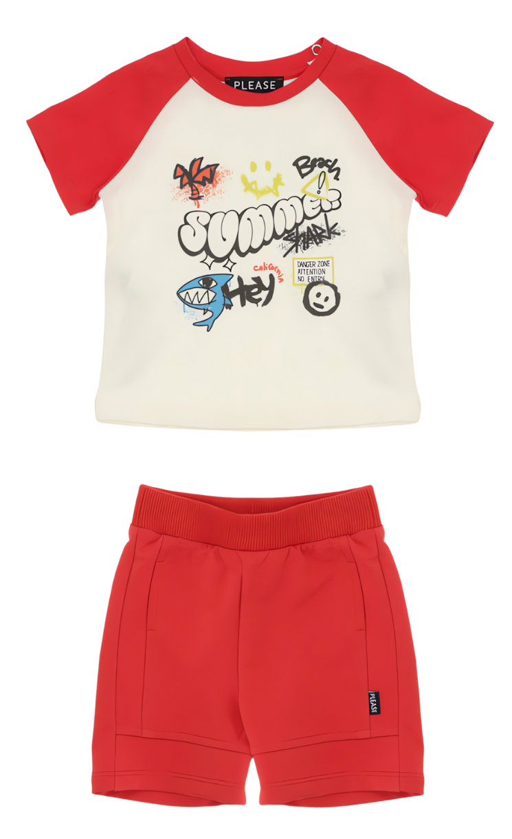 PLEASE Red Top & Shorts Set KB01030