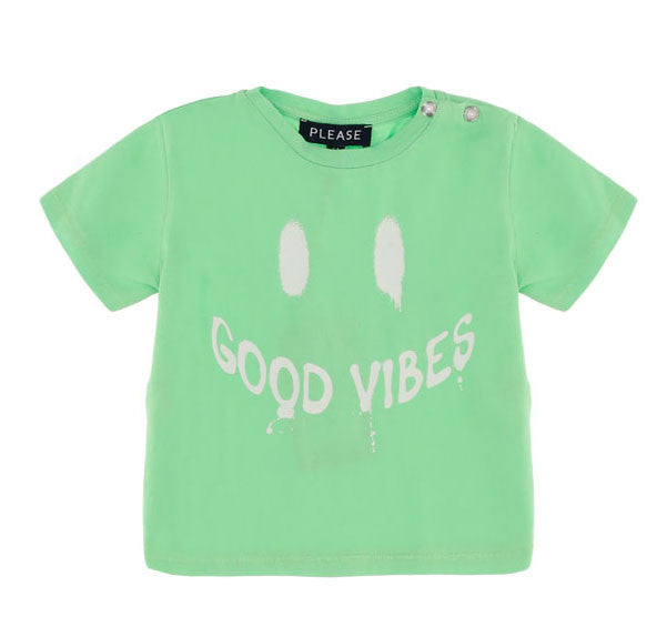 PLEASE Boys Green Smiley T-shirt