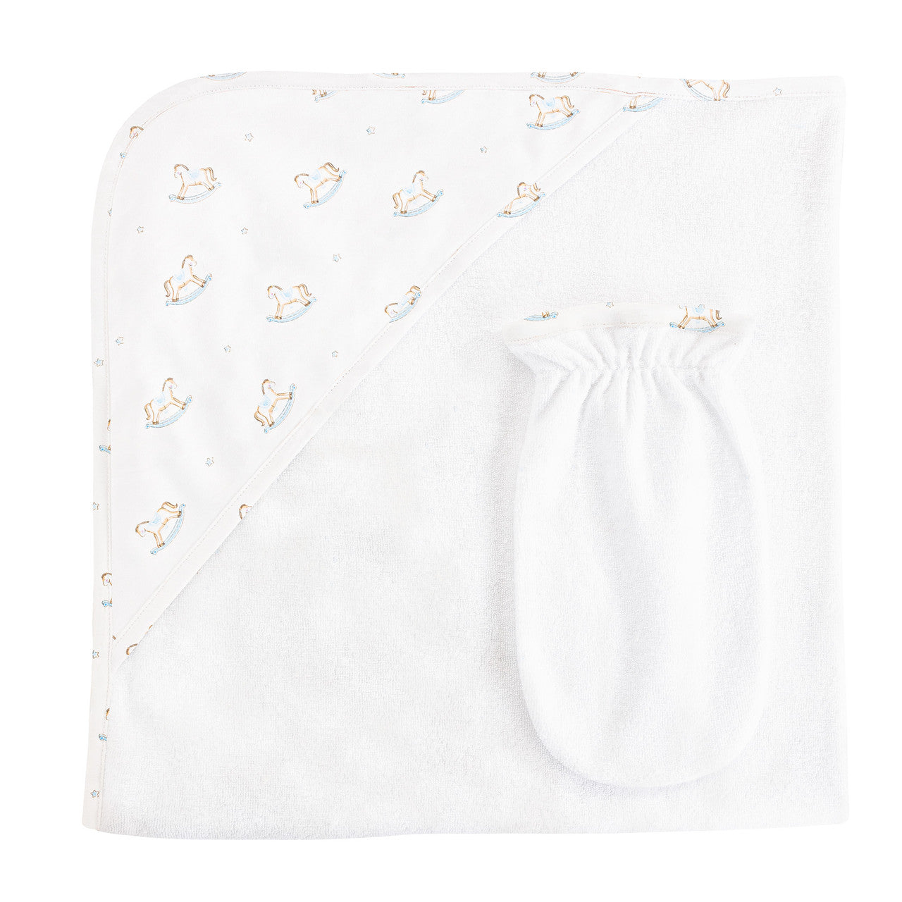 Baby Club Chic Hooded Towel & Mitt - Rocking Horse Blue