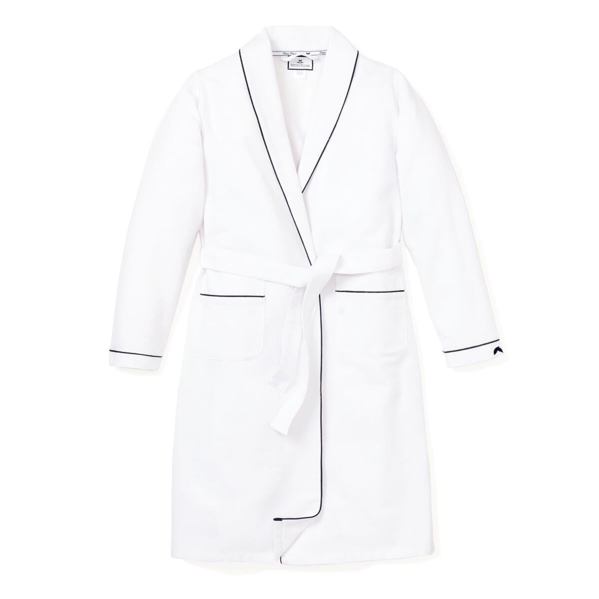 PETITE PLUME White Bathrobe with Navy Piping