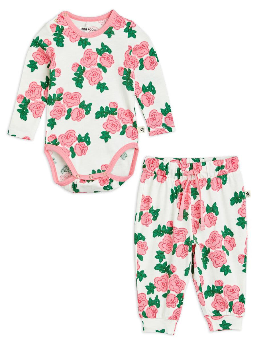 MINI RODINI Roses Bodysuit & Pants Set 2414011228