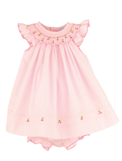 Luli & Me Cherries Smock Bishop Dress 26SL22-PK