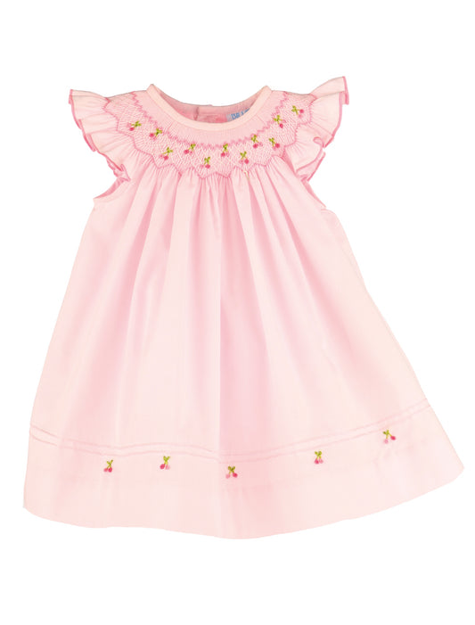 Luli & Me Cherries Smock Bishop Dress 26SL22-PK