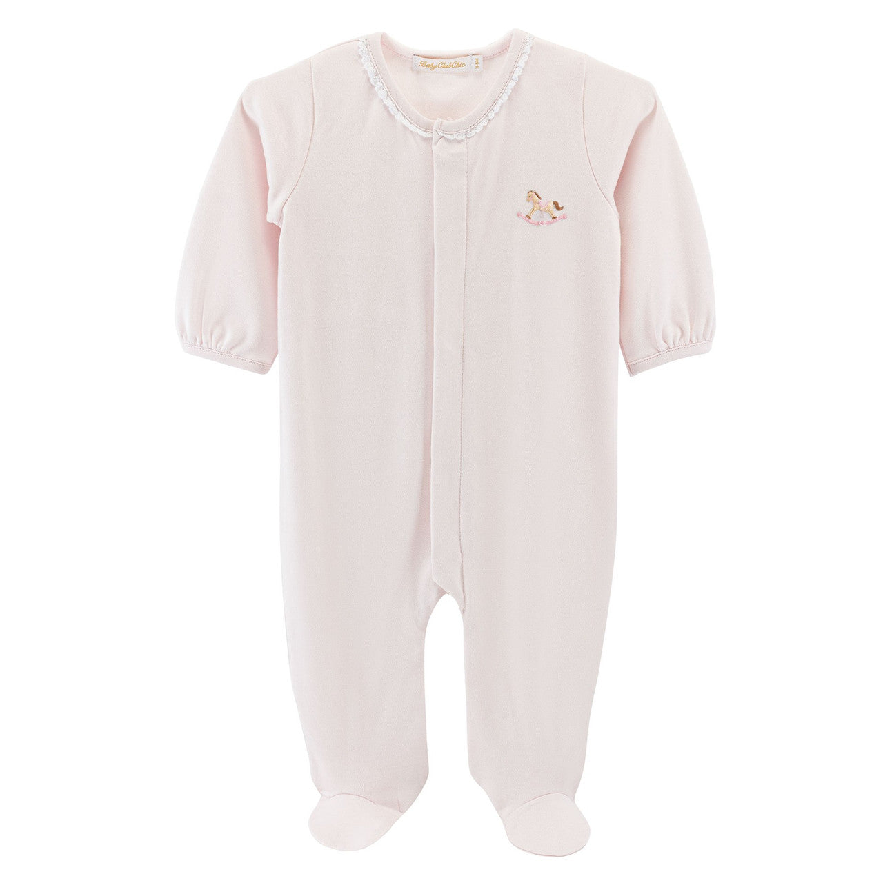 Baby Club Chick Embroidered Footie -Cute Rocking Horse Pink (FOO0201078)