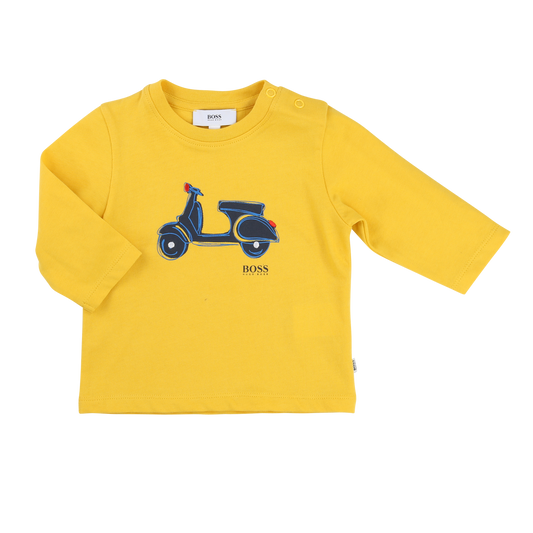 BOSS yellow scooter tee.