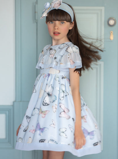 Patachou-Girls Blue Butterfly Chiffon Dress Patachou-Girls Blue Butterfly Chiffon Dress