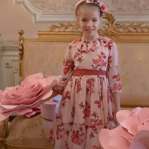 patachou chiffon dress Patachou Girls Pink Tulip Flower Chiffon Long Sleeve Party Dress