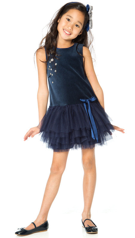 Deux par Deux girls blue velvet dress. 