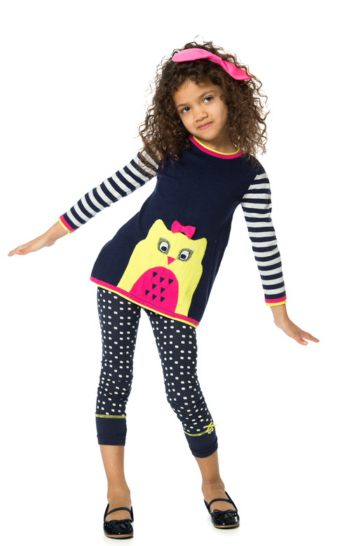 Deux par Deux girls soft knit owl tunic.