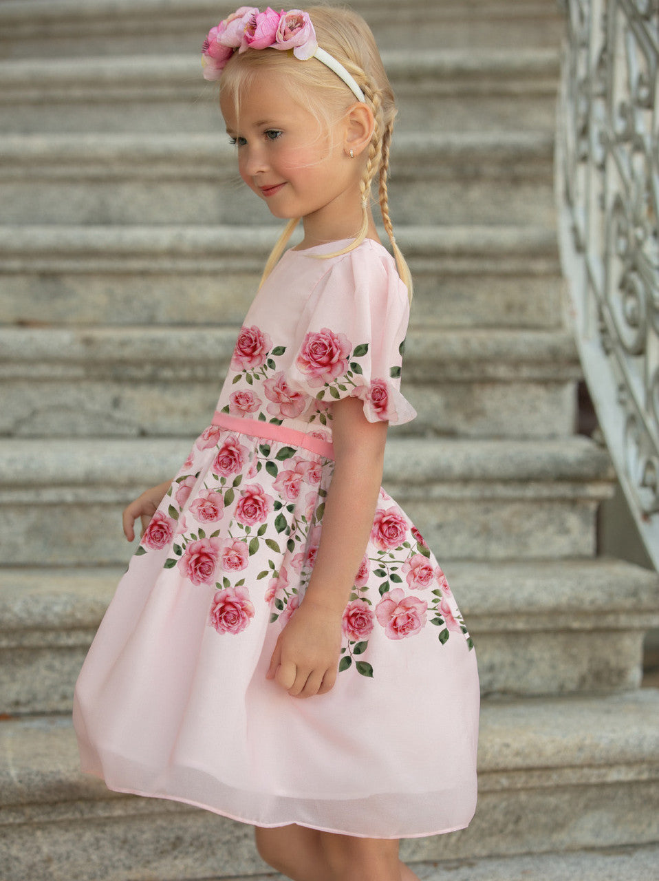 Patachou Girls Rosebud Print Dress in Pink