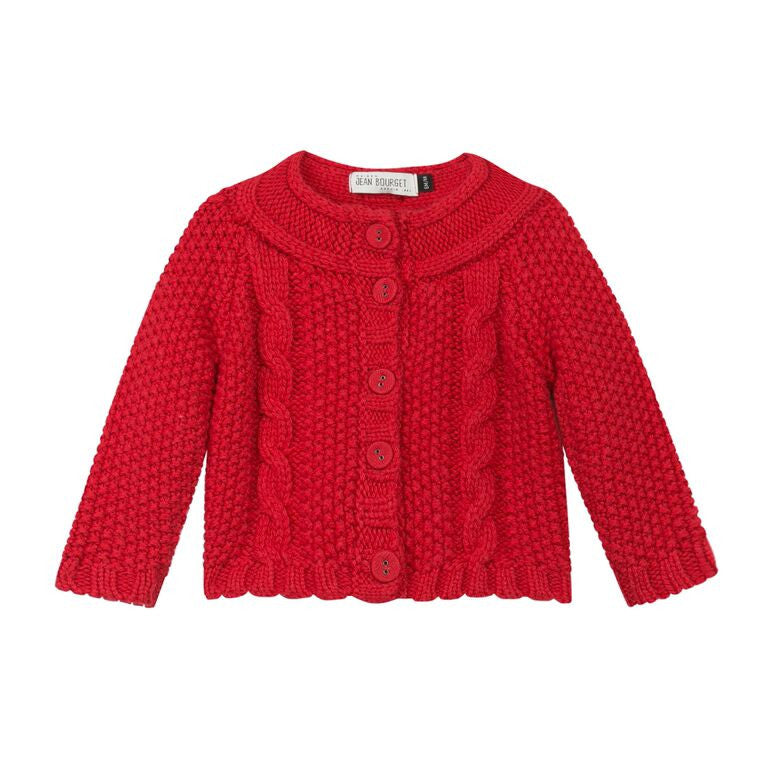 Jean Bourget girls red cardigan front.