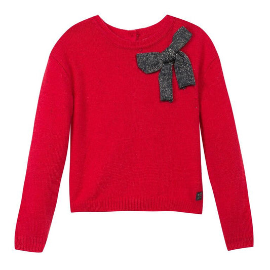 Jean Bourget red sweater with bow.