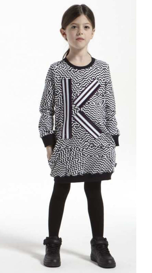 Kenzo black and white fleece dress featured on model.