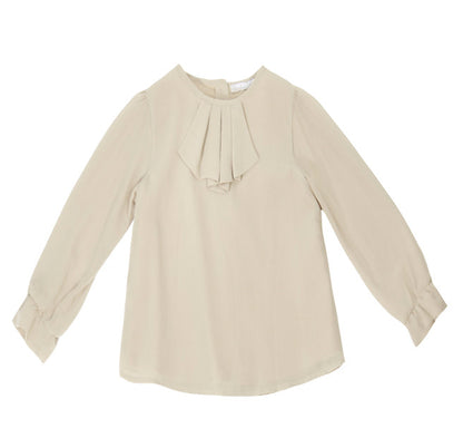 Patachou beige blouse with ruffled front.