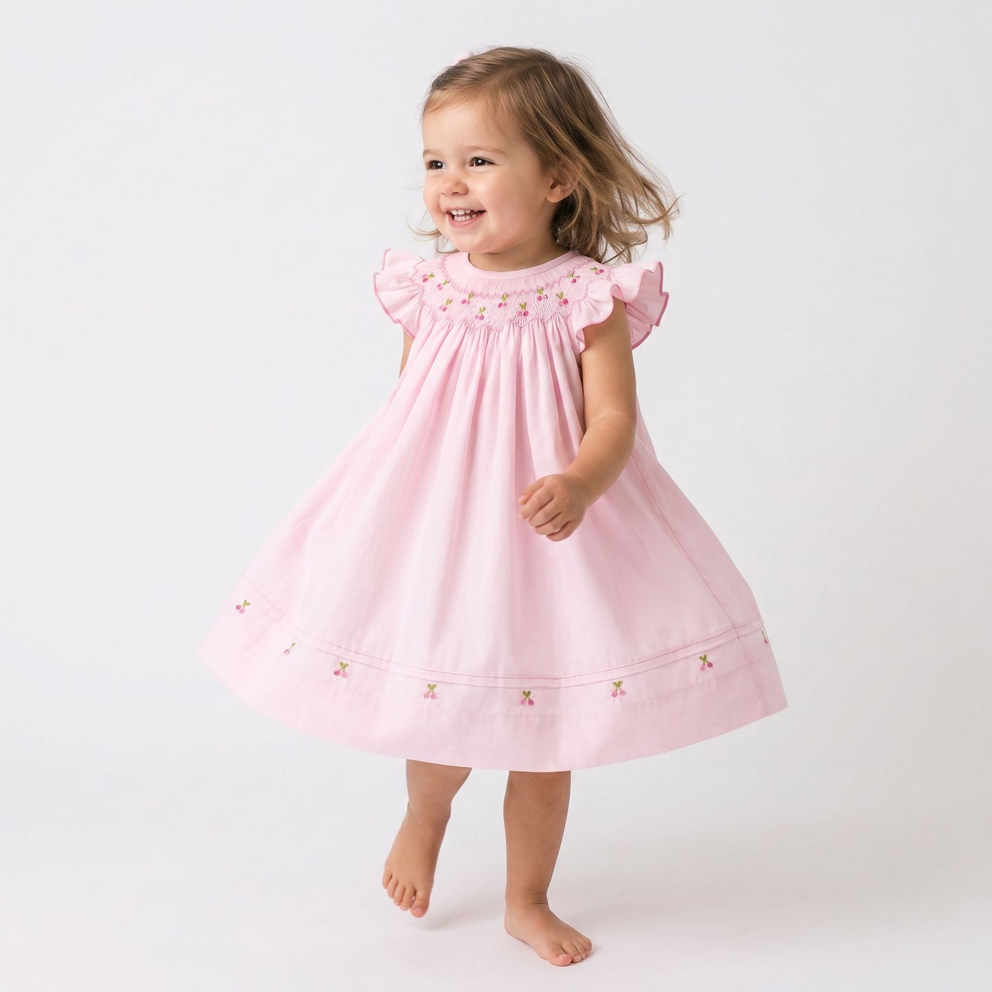 Luli & Me Cherries Smock Bishop Dress 26SL22-PK