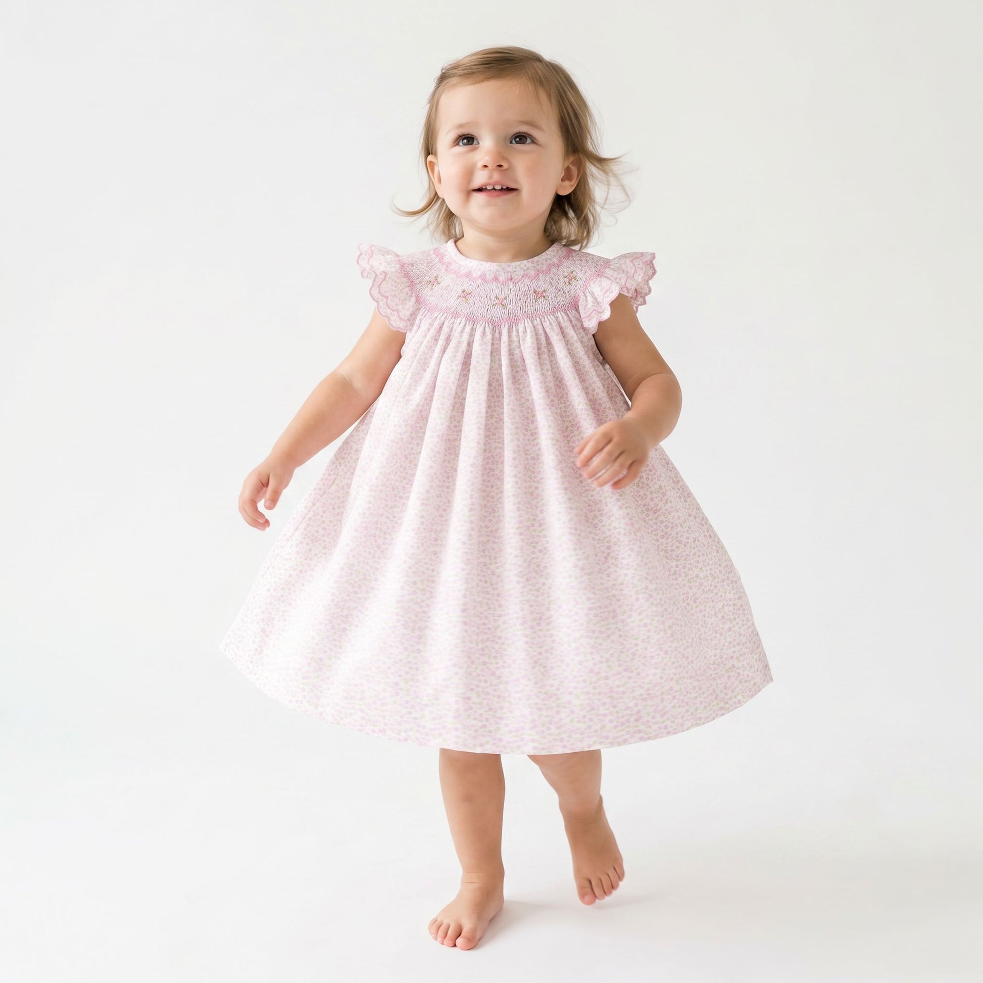 Luli & Me Miniflowers Feston Bishop Dress 26SL51-PK