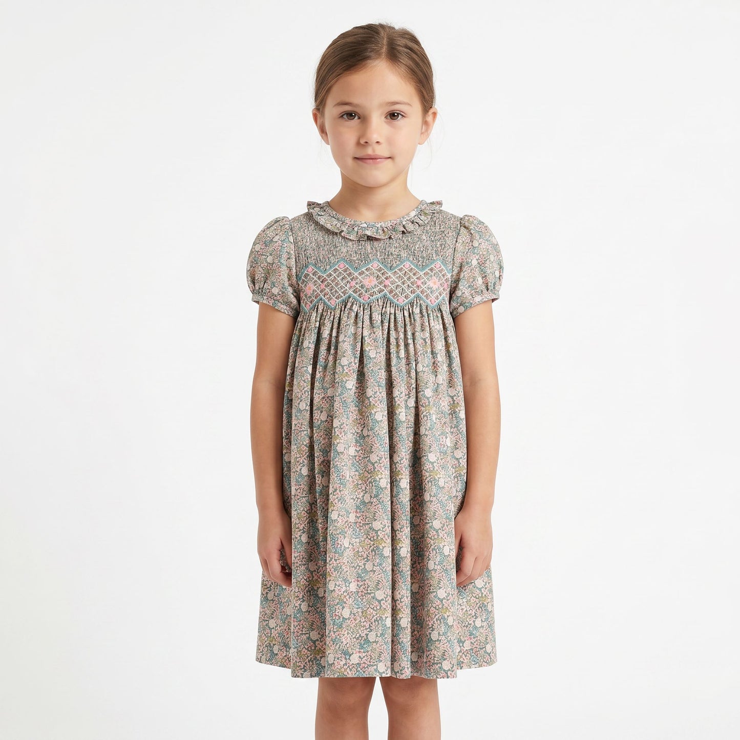 Luli & Me Forest Floral Smocked Dress 8828