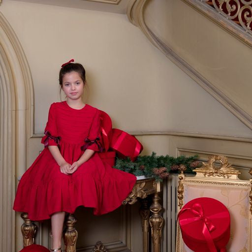 patachou red tweed dress Patachou - Girls Red Viscose Tweed Dress