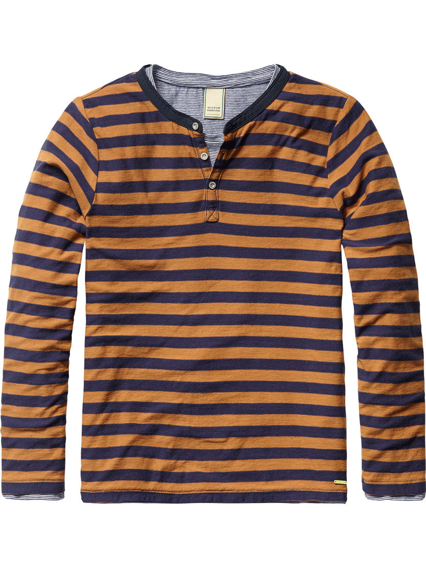 Scotch Shrunk brown and navy striped layered granddad. 