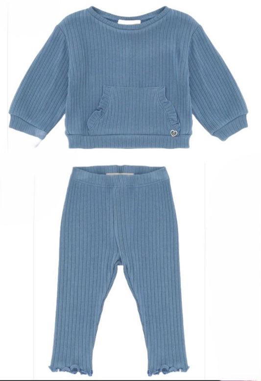 PLEASE Blue Ribbed Top & Pants LB51072