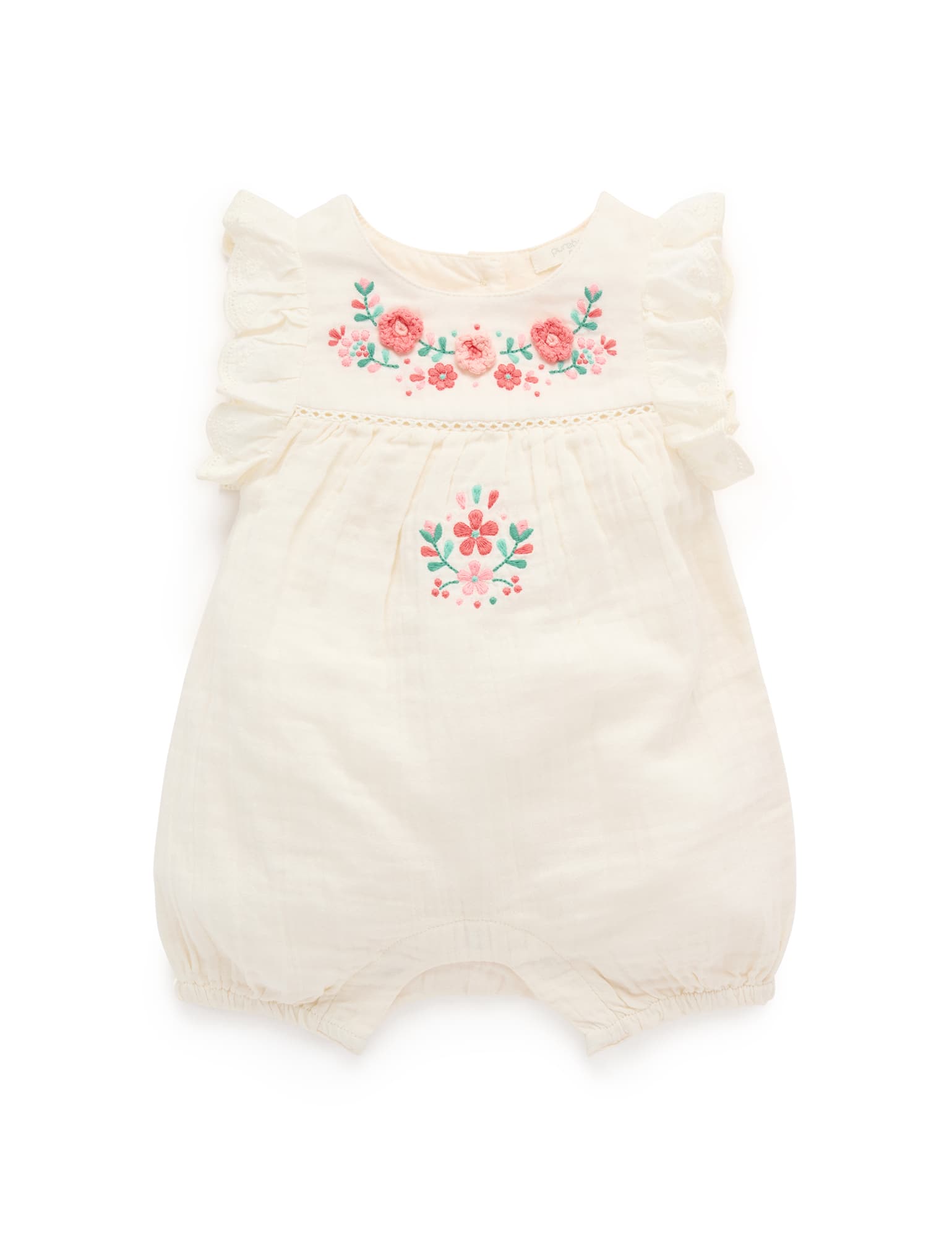 Purebaby Girls Embroidered Romper PN1009S25