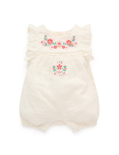 Purebaby Girls Embroidered Romper PN1009S25