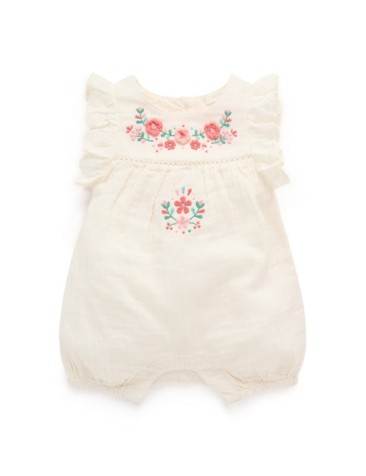 Purebaby Girls Embroidered Romper PN1009S25