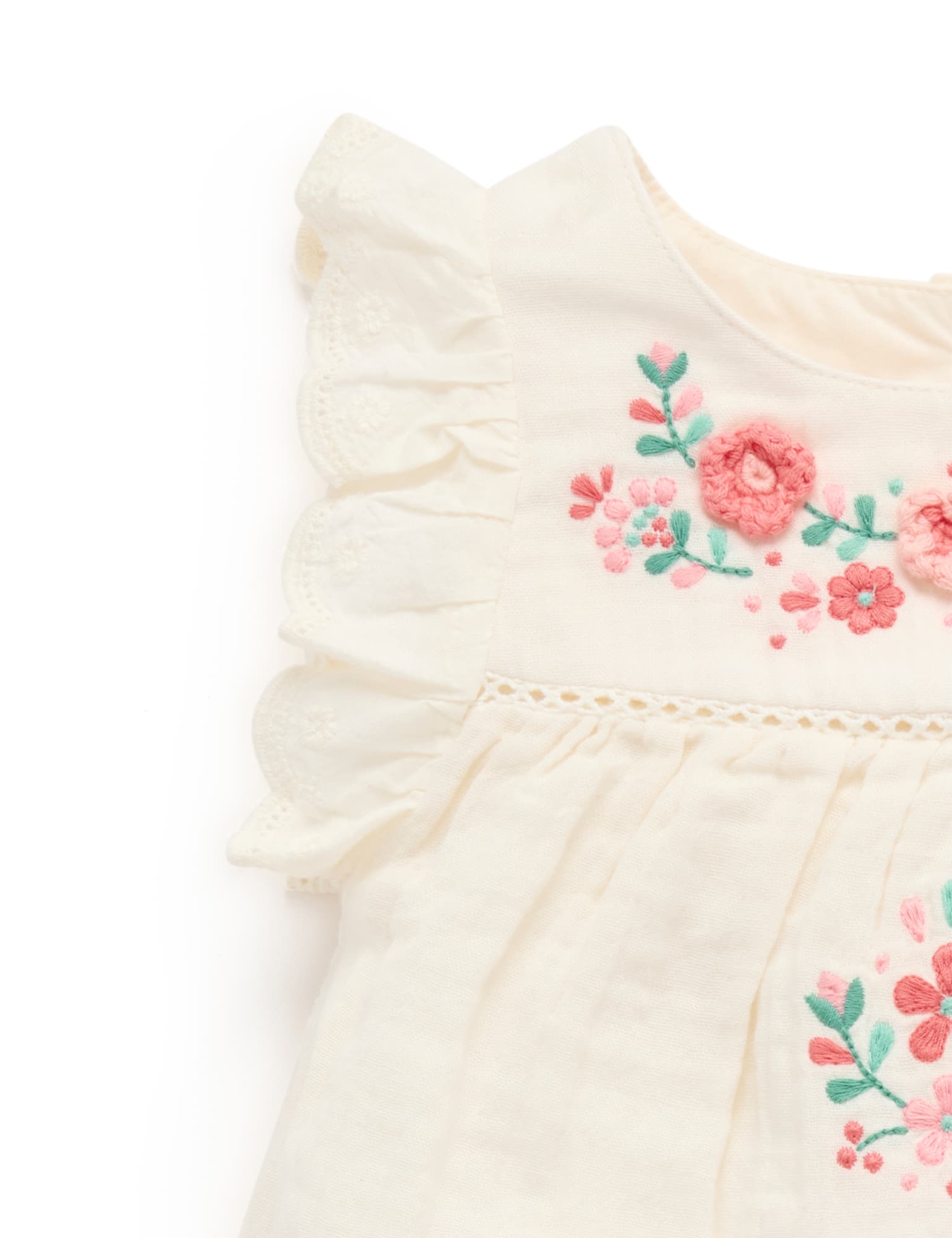 Purebaby Girls Embroidered Romper PN1009S25