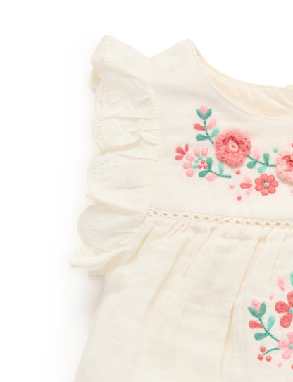 Purebaby Girls Embroidered Romper PN1009S25
