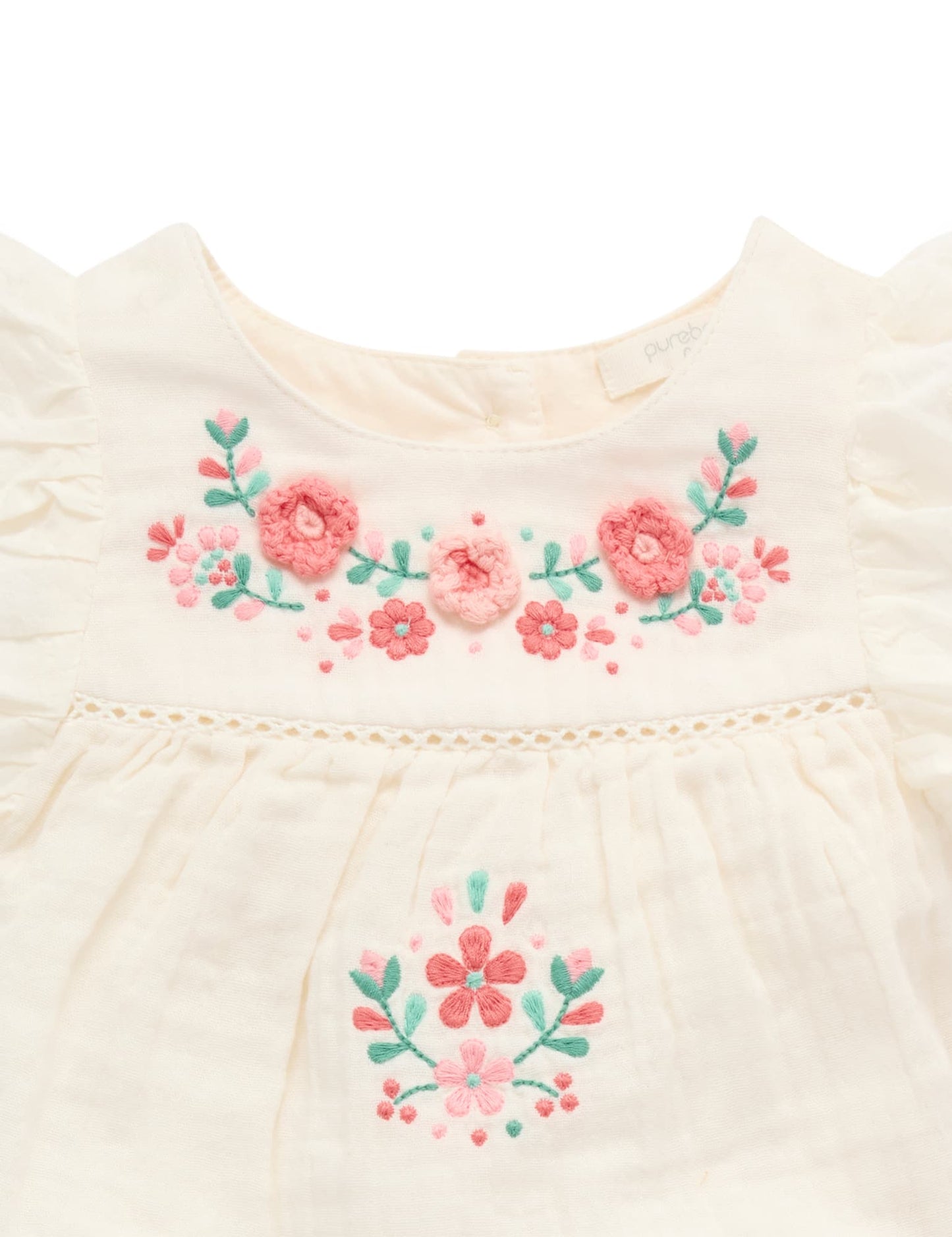 Purebaby Girls Embroidered Romper PN1009S25