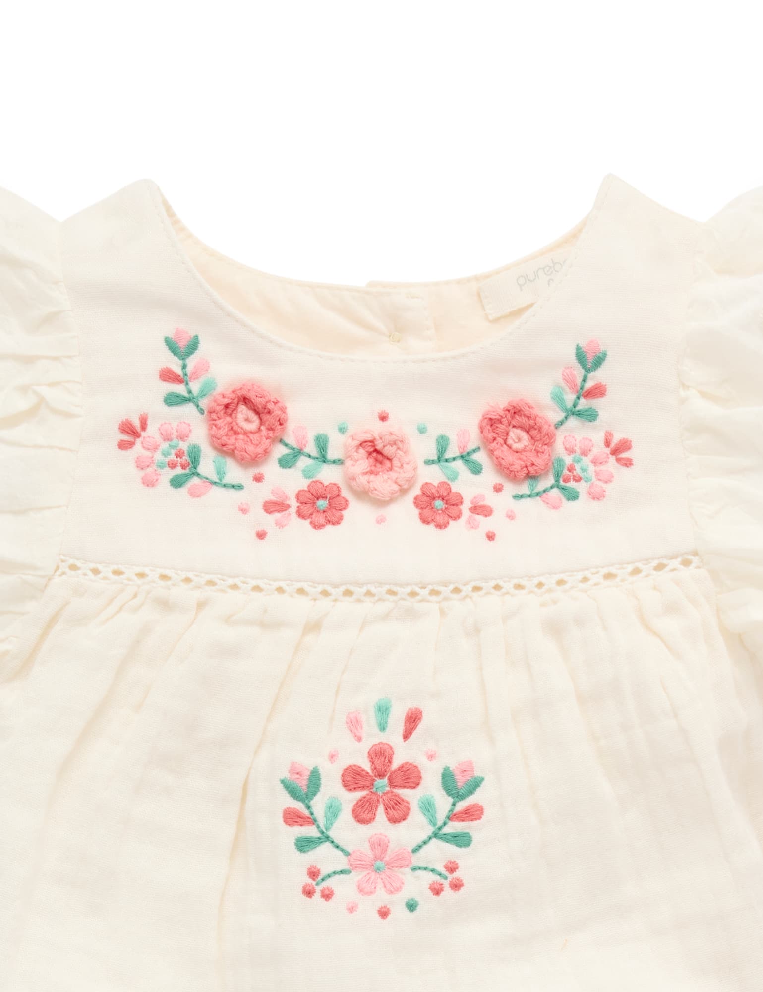 Purebaby Girls Embroidered Romper PN1009S25