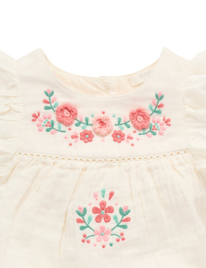 Purebaby Girls Embroidered Romper PN1009S25