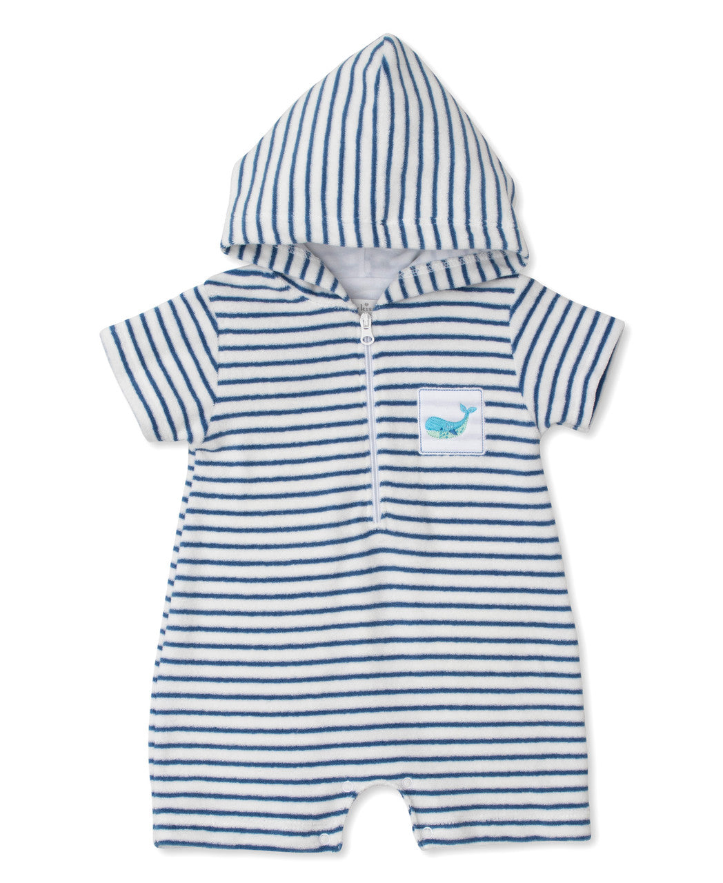 Kissy Kissy Watercolor Whales Terry Hooded Romper (KBR09859I)