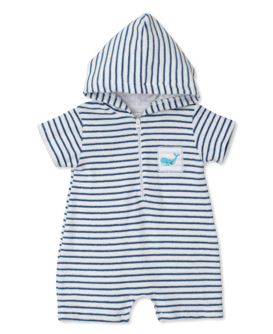 Kissy Kissy Watercolor Whales Terry Hooded Romper (KBR09859I)