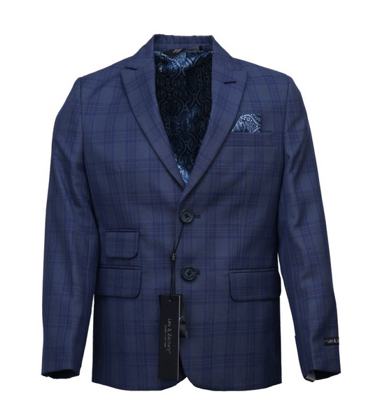  Leo & Zachary Blazer - Steel Blue Plaid (blz438-883)