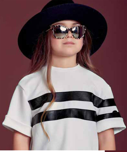 Val Max top with black faux leather stripes.