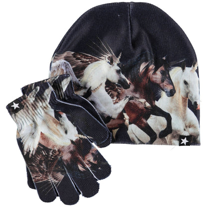 MOLO Kaya Hat & Gloves - Running Unicorns